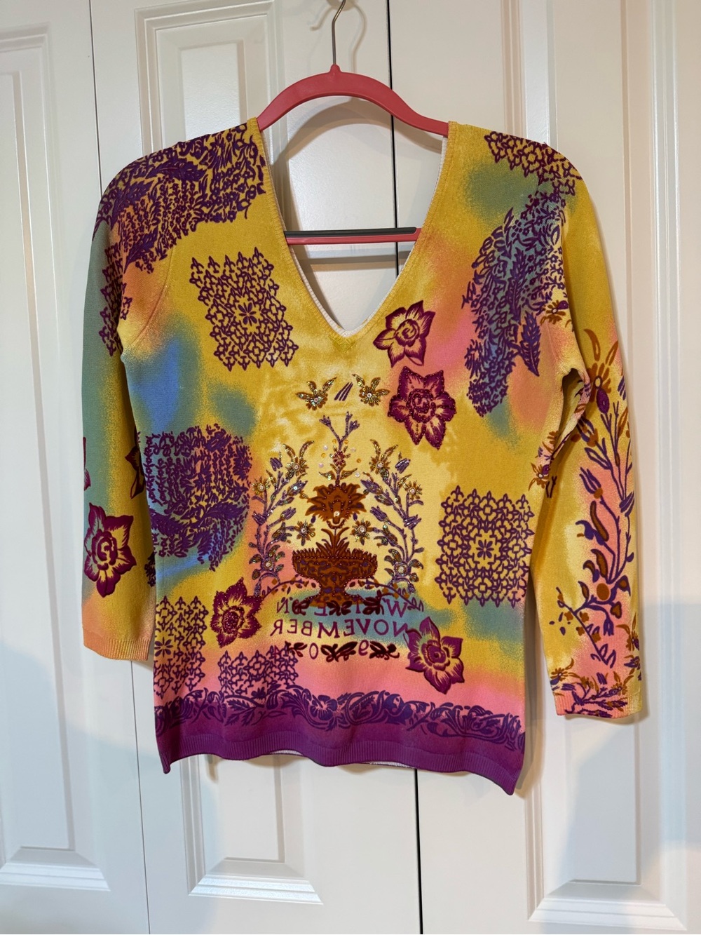 Vibrant Yellow Floral V-Neck Women’s Sweater